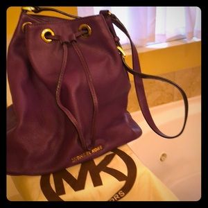 Michael Kors purple leather bucket bag